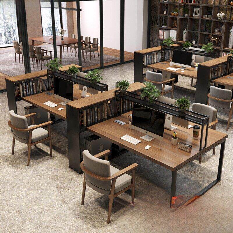 办公人员双面工作站屏幕甲板工作人员四人桌面办公电脑桌实木
