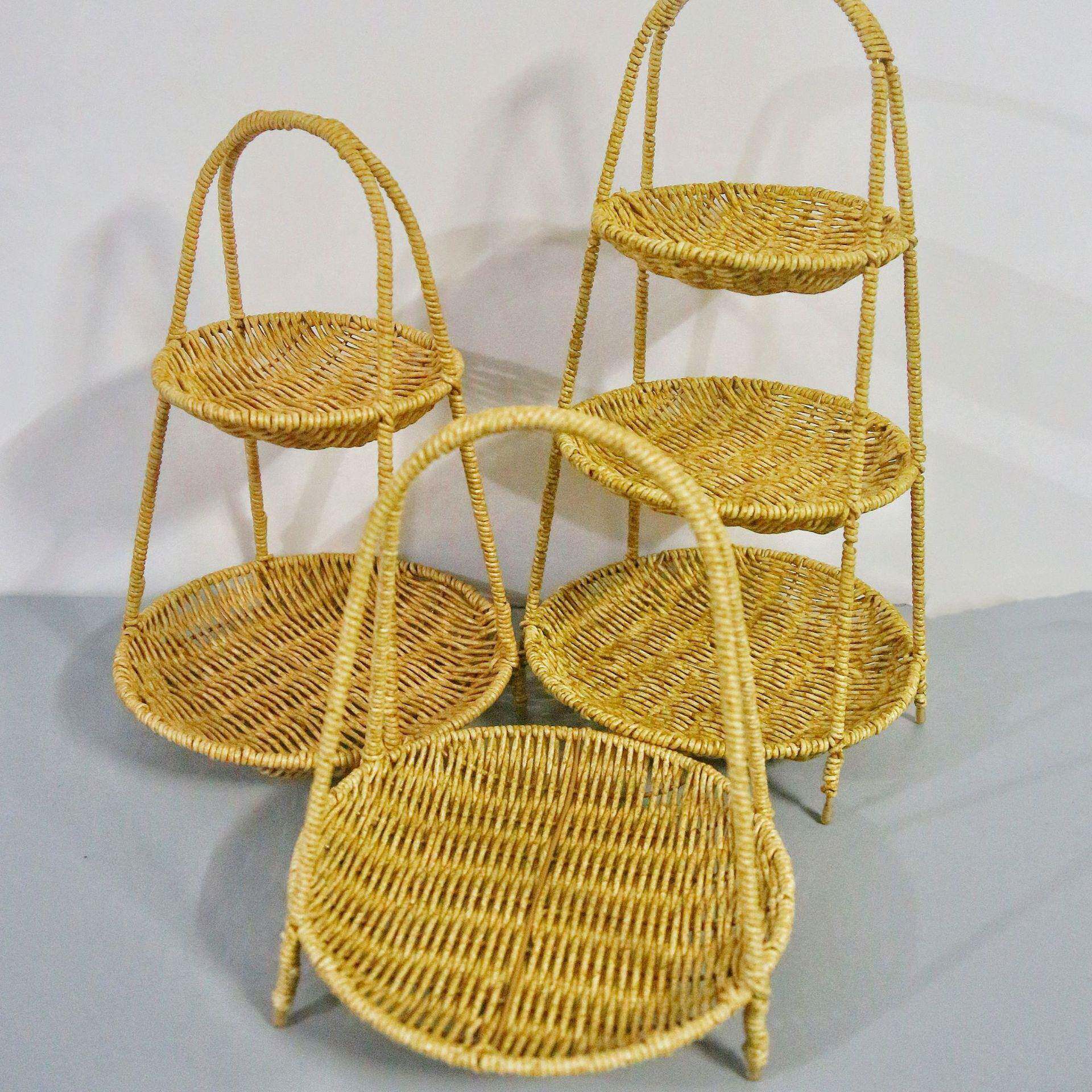 藤编欧式多层点心水果篮零食架特色美食甜品蛋糕展示架茶几收纳筐