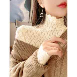 镂空高领网1219e 洋气内搭毛衣长袖 加绒加厚蕾丝打底衫 女秋冬女装