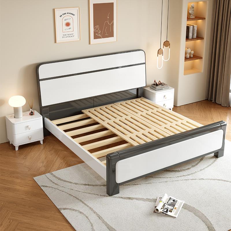 全实木床烤漆白色钛金灰1.5m现代简约1.8米加厚双人床主次卧新款