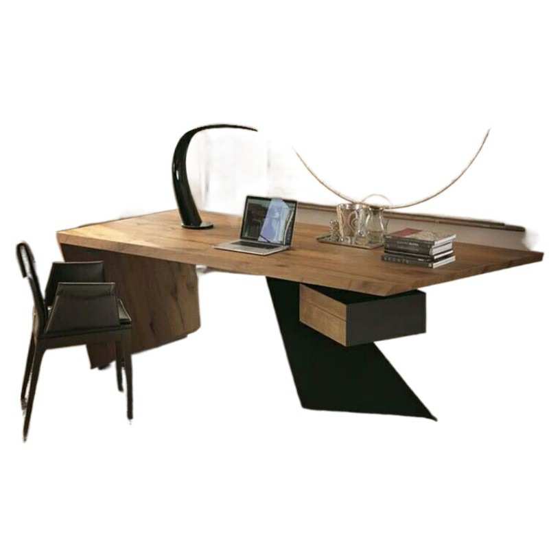 loft原木美式主管办公桌现代简约工作室老板桌铁艺电脑桌轻奢书桌