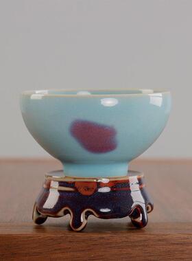 孔雀石釉窑变天蓝色矿物玛瑙入釉手作泡泡茶碗彷古茶道茶具茶杯