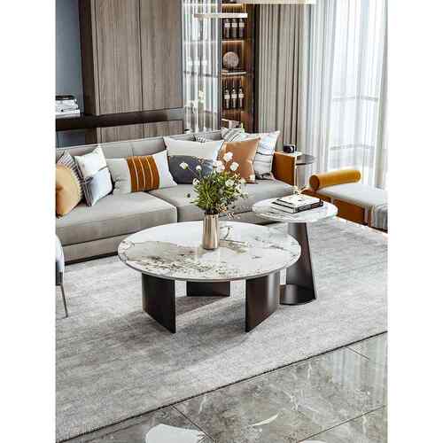 极简圆形岩板茶几客厅家用茶台简约现代小桌子轻奢茶几桌2024新款