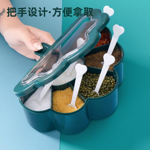 一体多格带盖子调味罐六格装盐味精调味佐料瓶料盒厨房高端家用套