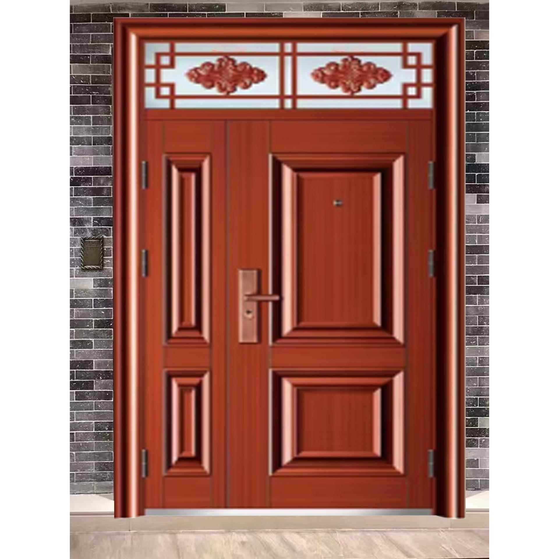 丁带气窗防盗门别墅大门门红铜大门红PIB色大气窗大门豪宅大门大