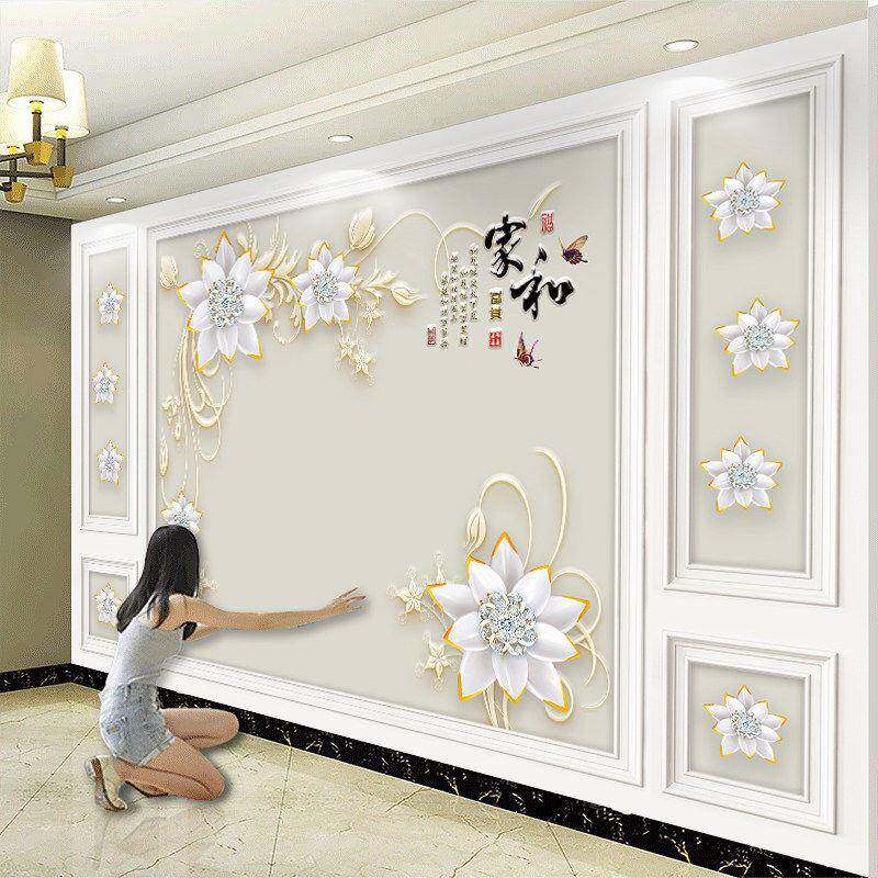 2026客厅影视墙新中式电视背景墙壁纸壁画3D新款电视墙自粘8d壁布