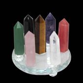 厂家天然水晶七色宝石柱子六棱柱摆件跨境热销带七星阵盘底座