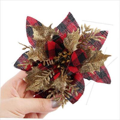Christmas 14cm plaid Christmas tree decorated with flowers