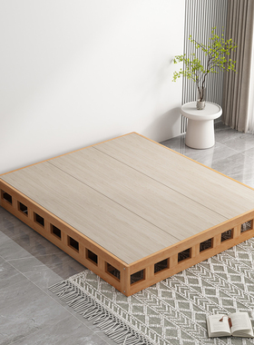 枫桦木榉木排骨架硬床板落地实木床垫日式榻榻米床架地台床硬板床