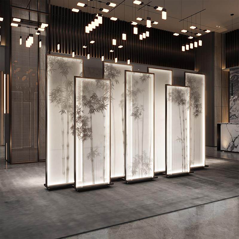新中式屏风隔断客厅装饰轻移动会所酒店大堂餐厅办公室背景阻隔