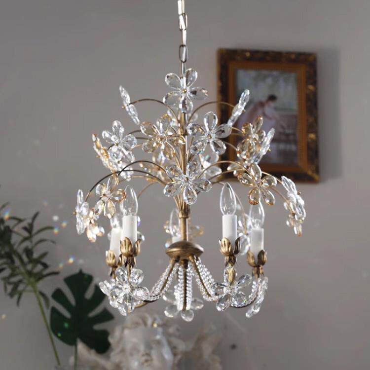法式浪漫田园水晶花吊灯美式复古卧室女孩房间轻奢民宿灯具