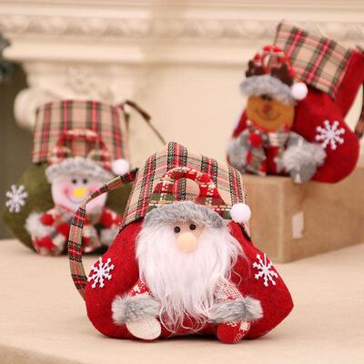 Plaid cartoon Christmas goody bag gift bag圣诞礼物袋
