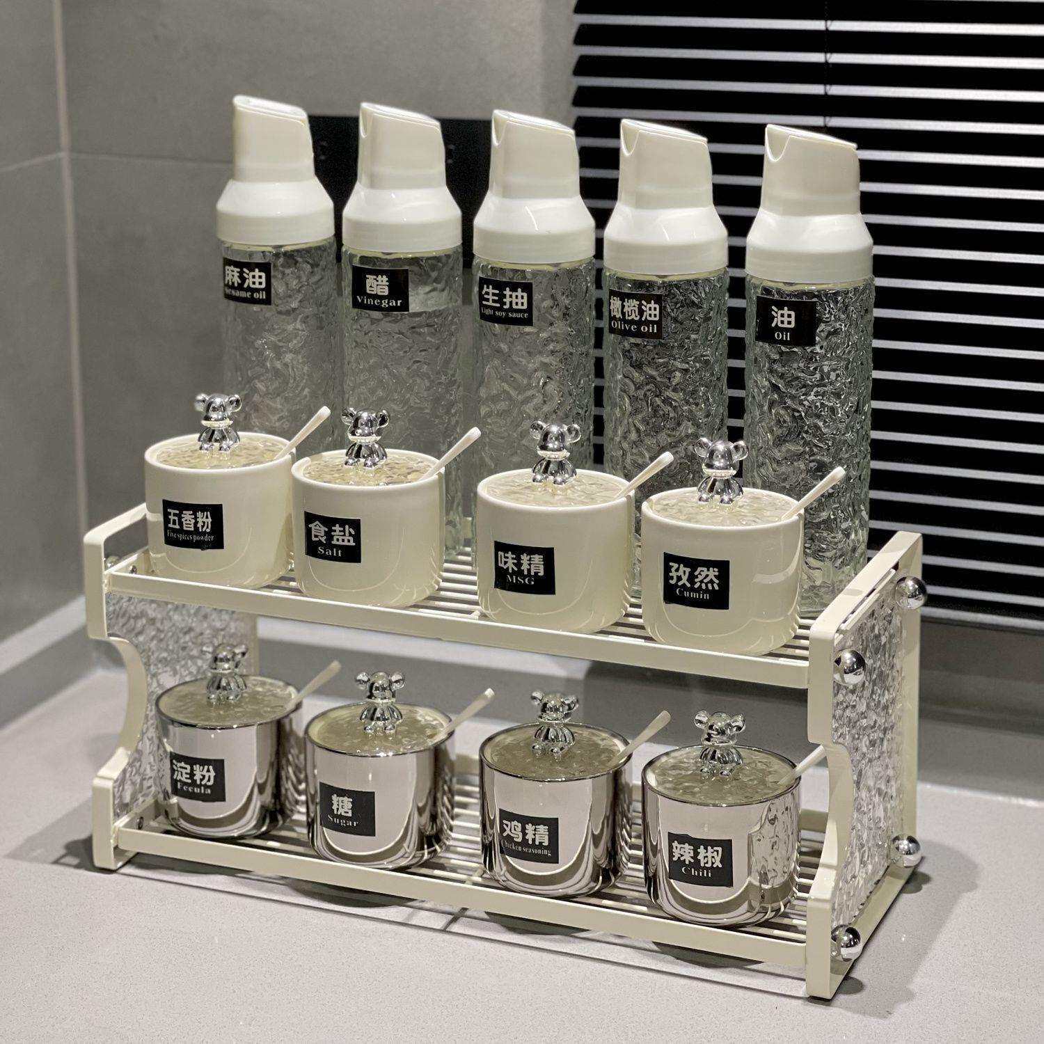 轻奢调料盒组合套装厨房家用陶瓷调味罐高端自动开合酱醋油壶全套