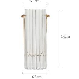 高档仓处理清插花摆件金属手提竖纹玻璃花瓶轻装奢现代家小居软样