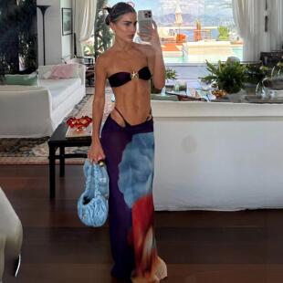 Strapless split three long skirt bikini backless women's