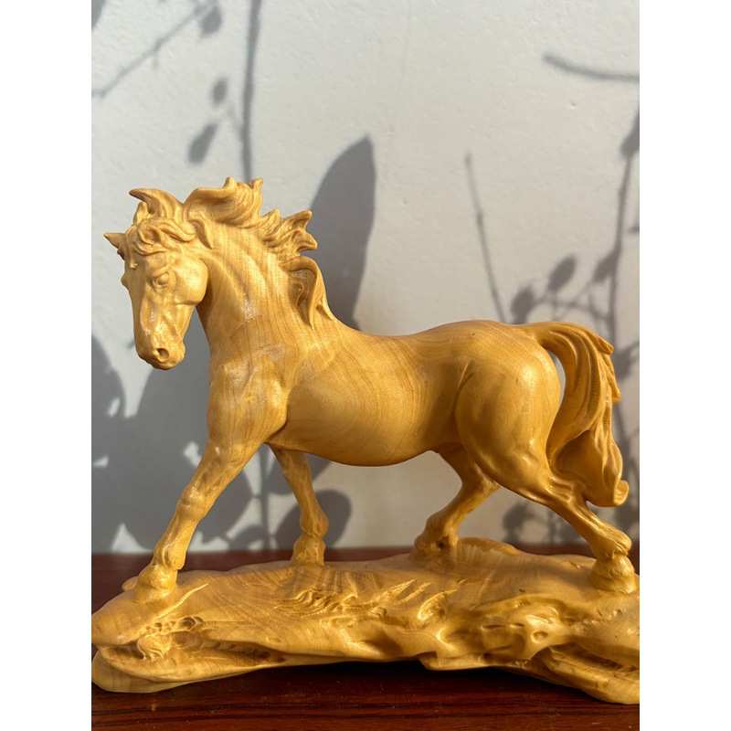 正宗小叶黄杨木精雕刻骏马生肖马到成功摆件家居装饰品木质工艺品