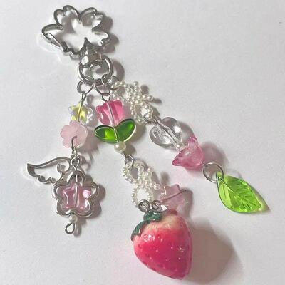 Cute strawberry bow keychain y2k coquettish fairytale lily