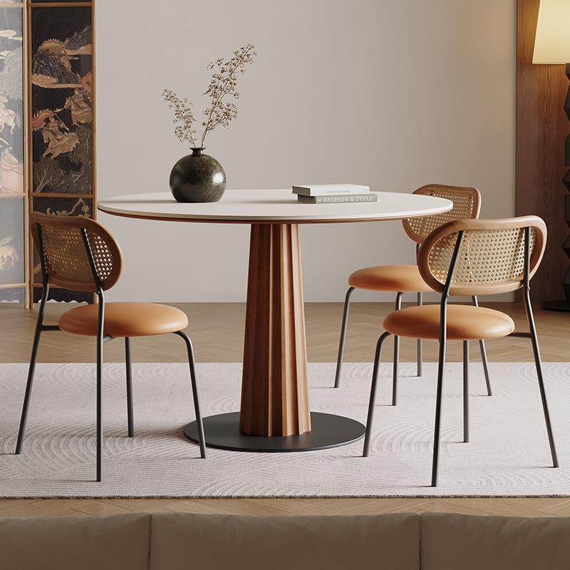 中古风实木圆形德利丰岩板餐桌圆桌小户型洽谈桌椅组合2025新款,住宅家具,岩板餐桌,淘宝优惠券,粉丝福利购,淘宝优惠卷