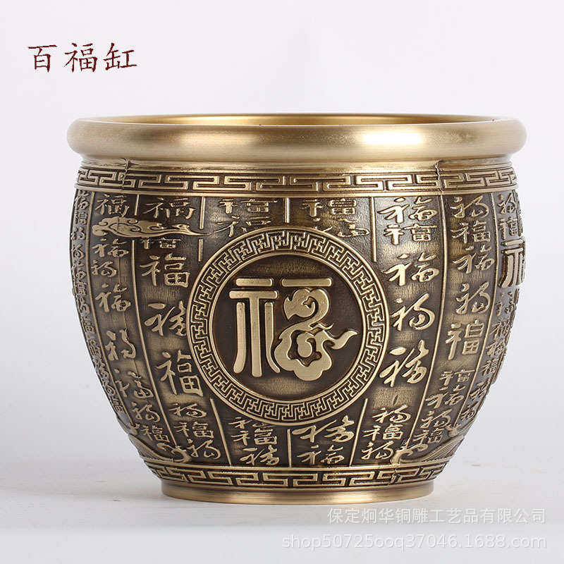 做制作 铜摆件缸仿古装饰品米缸缸 浮雕聚宝盆福黄铜旧