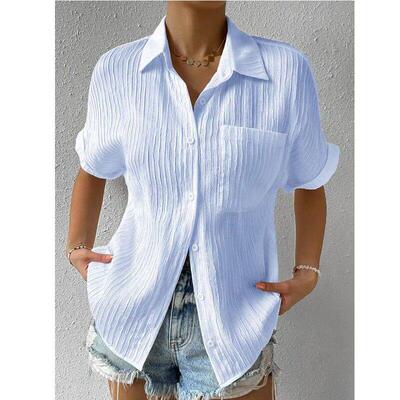 Women Casual Oversized Button Shirt Blouse Shirts V Neck