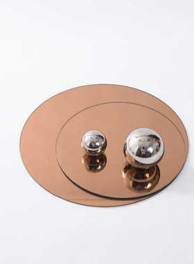 欧式轻奢现代简约圆形玻璃镜面托盘摆件样板房售楼处软装饰品摆设