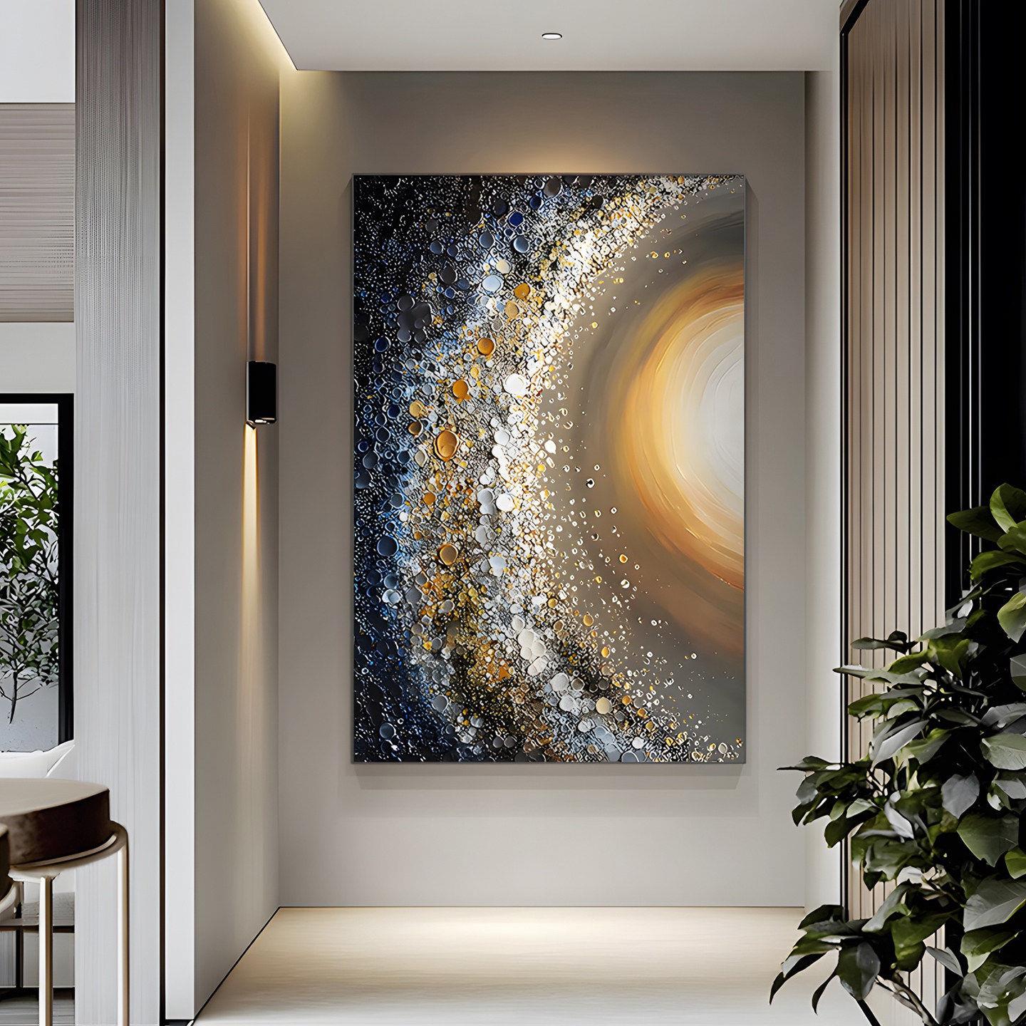 黑白星空玄关装饰画艺术客厅落地画挂画现代简约走廊过道壁画大气