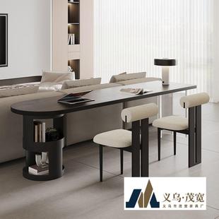 法式 极简书桌实木双人学习桌电脑桌松木横厅沙发后长条桌办公桌