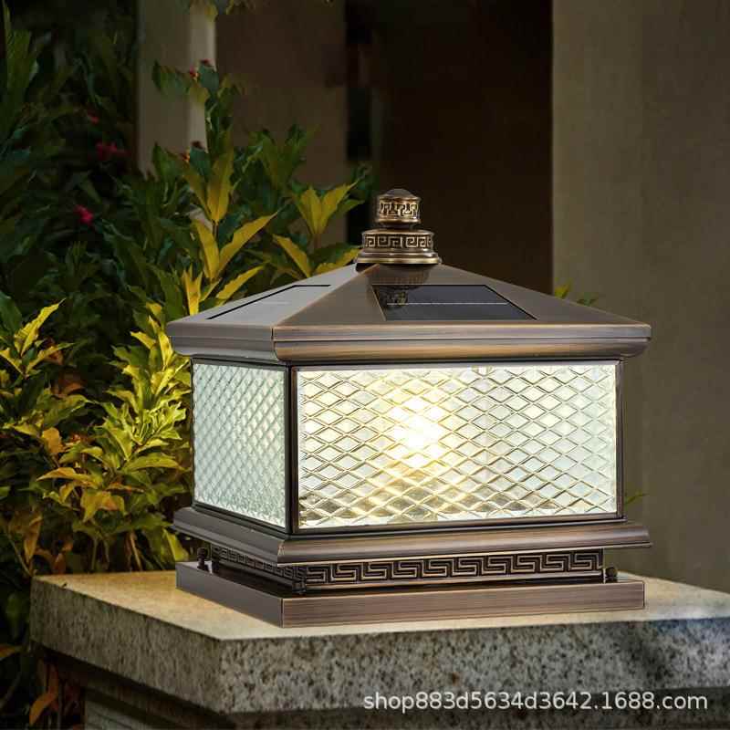 全铜太阳能柱头灯接电款户外防水门柱灯简约别墅大门口围墙庭院灯