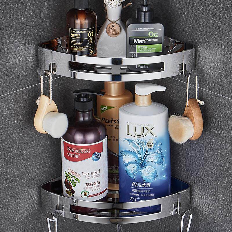 不锈钢浴室置物架厕所洗手间三角形收纳层架吸盘式免打孔壁挂化妆