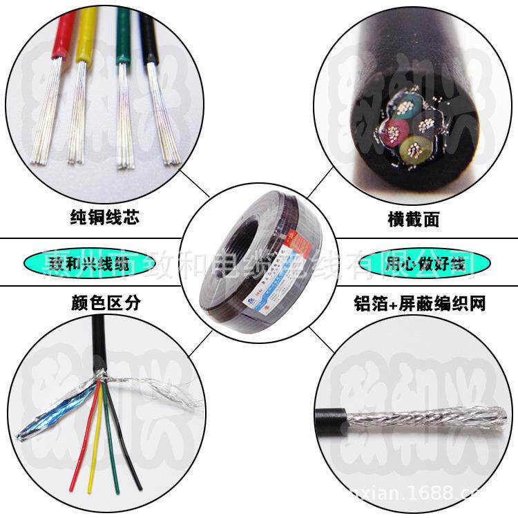 环保纯铜RVVP屏蔽信号线10*0.2平方10芯屏蔽护套通讯电缆线100米