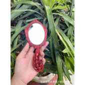 紫檀木质复古孔雀镜子长柄镂空雕花手持镜子旅游景点化妆镜礼品