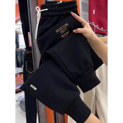 潮牌纯棉刺绣卫裤女2025秋冬新款高腰显瘦运动裤宽松哈伦裤休闲裤