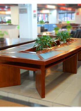 中式办公家具条形实木木皮会议桌大型会议桌油漆会议桌H-801