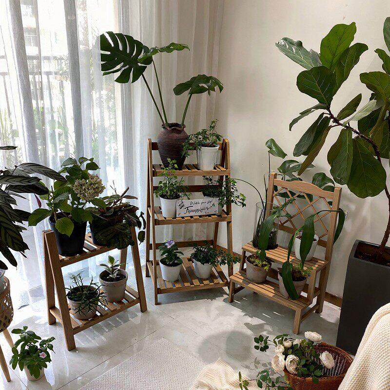 阳台客厅落地式可折叠实木植物架阶梯飘窗多肉置物架落地式花架子