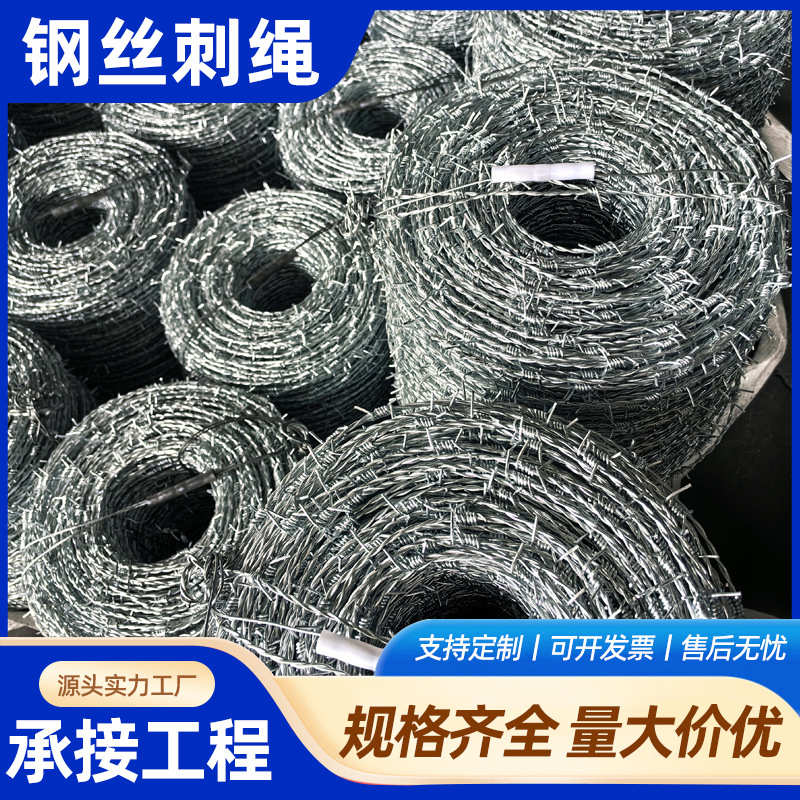 热镀锌双股刺绳圈地带刺围墙防爬网不锈钢刺绳防爬防盗带刺铁丝网