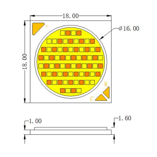 COB1816双色温灯珠高显指COB灯珠70W COB集成LED光源正白暖白双色