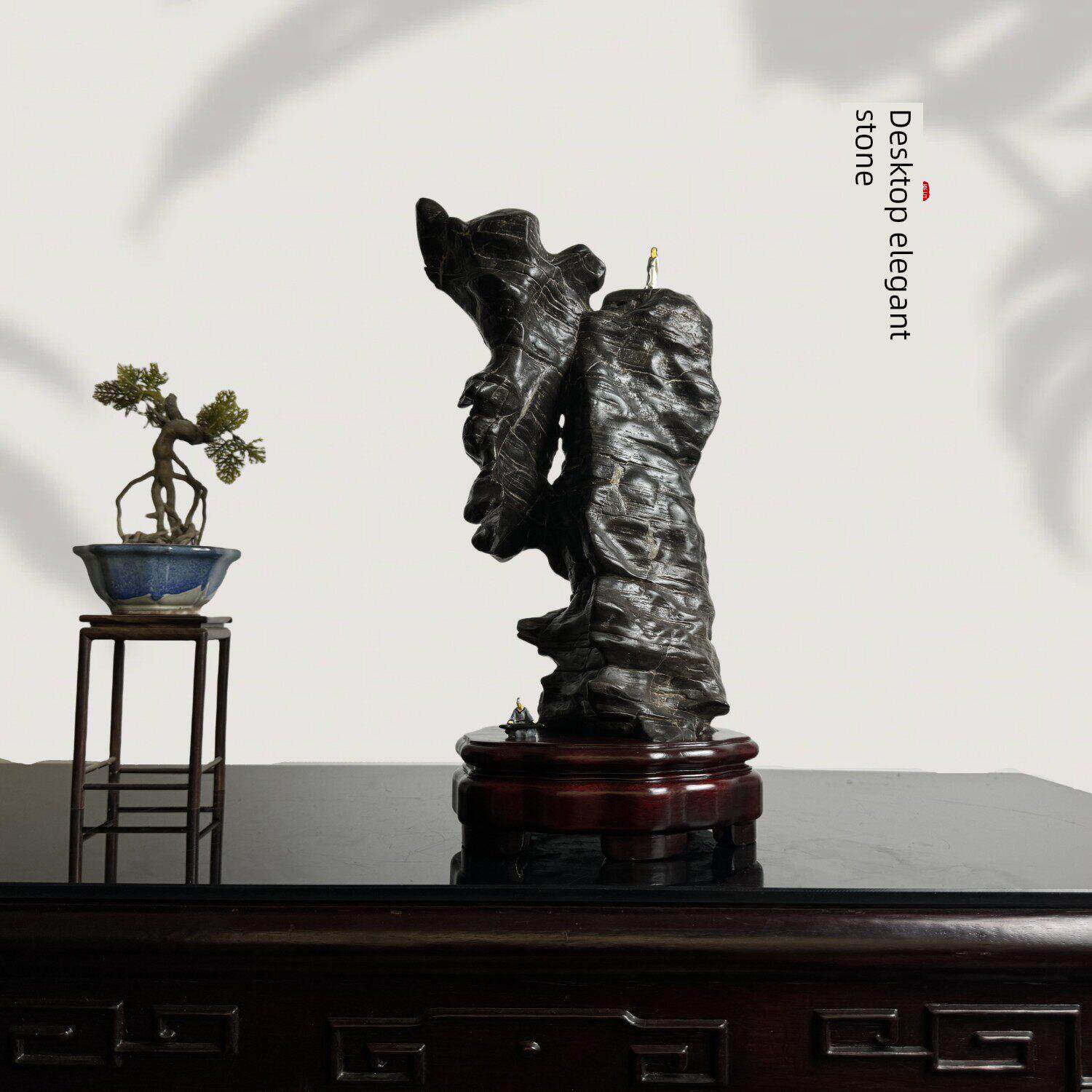 太湖石饰品天然原石配底座灵璧石客厅饰品办公室奇石饰品小饰品