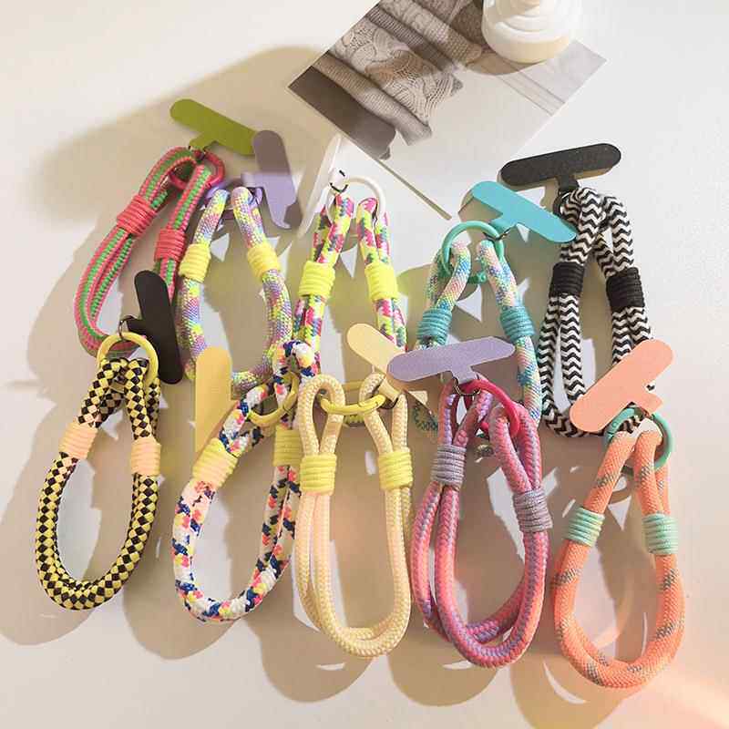 日韩ins彩色编织腕带绳短款手机挂绳夹片链条diy手工编织链钥匙扣