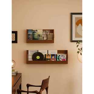 实木墙上置物架壁挂杂志书报架黑胡桃木色客厅覆古报刊收纳架挂墙