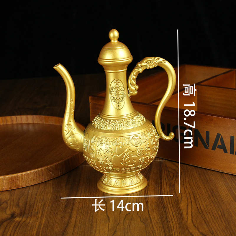 黄铜摆件义乌纯铜地摊批发装饰品百金属工艺品桌面酒壶餐厅家居福