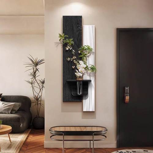 中古风玄关装饰画水培绿植入户走廊过道尽头挂画客厅墙壁复古灯画