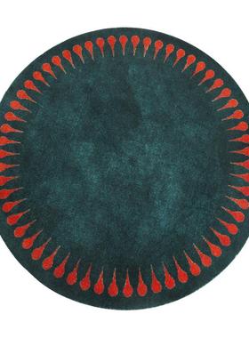 高档周末派绿色轻级奢风地毯现简垫约圆地ins卧室床边客厅书形桌