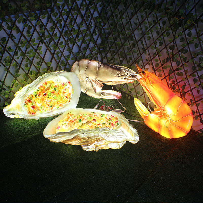 发光仿真生蚝摆件烧烤店门头广告招牌装饰玻璃钢牡蛎模型灯箱直销