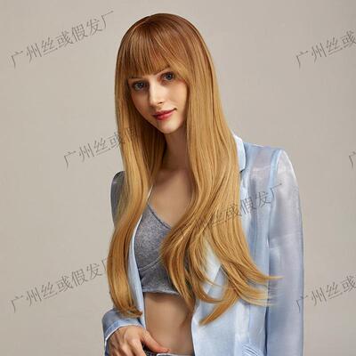 新款直销假发头套女齐刘海自然卷发哑光高温丝假发头套wigs