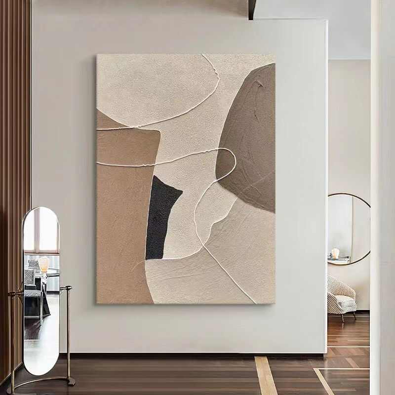 几何线条纯手绘油画入户玄关装饰画客厅抽象立体肌理画侘寂风挂画图片