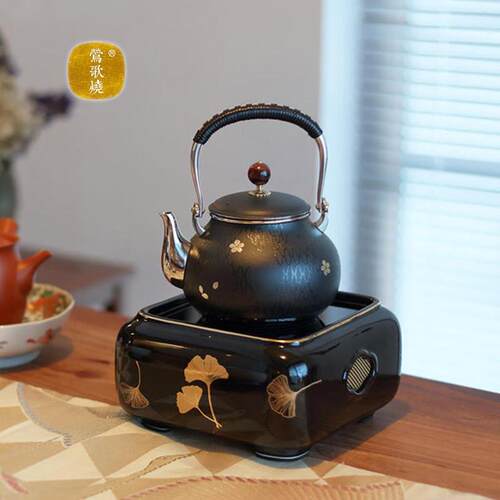 莺歌烧 四方银杏莺歌烧黑晶炉家用四方小型静音煮茶炉不挑壶泡茶