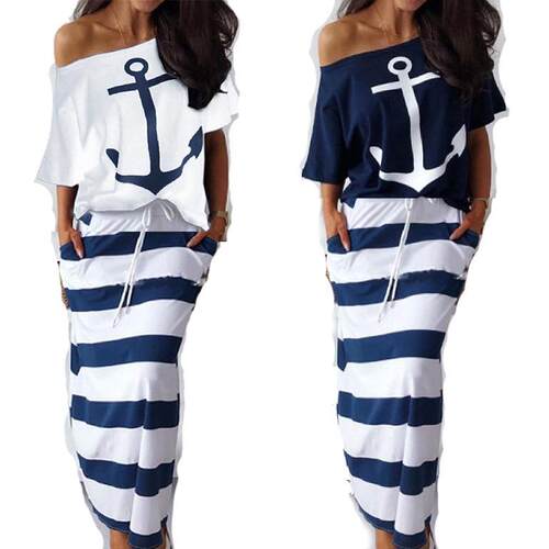 Women'S 2026 Boat Anchor Print T-Shirt & Striped Drawstring