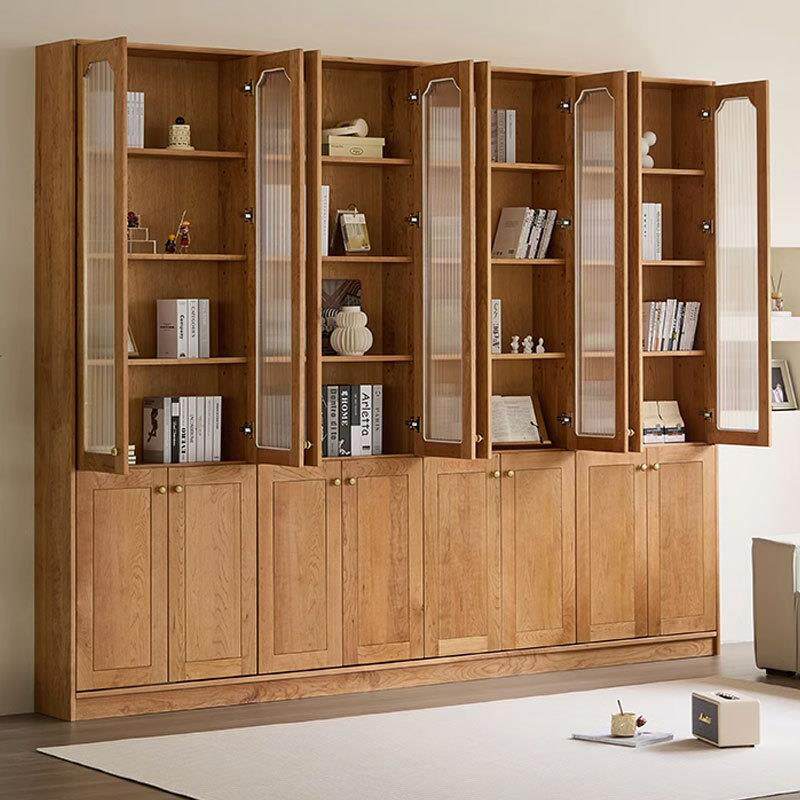 实木北欧樱桃木书柜现代简约书架家用客厅满墙柜对开门组合储物柜