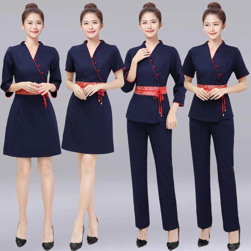 美容院中式工服采耳师夏修身弹力套装皮肤管理工作服女养生馆足浴