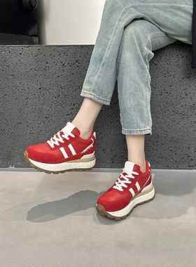 动德SX-P-3训鞋女2025新款秋季爆厚款底增高女鞋内红色阿甘休闲百